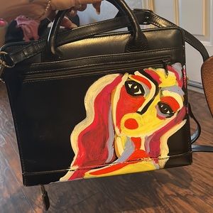 Leather brief case hand painted by NY artist Vintage never used